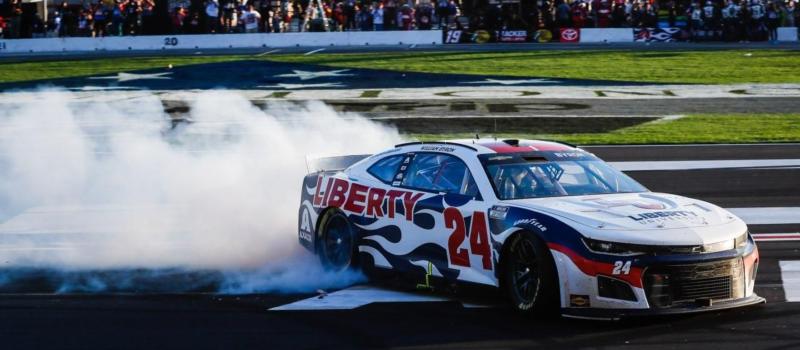 William Byron celebrates his victory in the Folds of Honor QuikTrip 500 on Sunday, March 20, 2022.