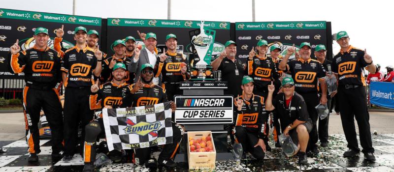 Kurt Busch and the No. 1 Chip Ganassi Racing crew celebrate in victory lane following the Quaker State 400 Presented by Walmart at Atlanta Motor Speedway on July 11, 2021.